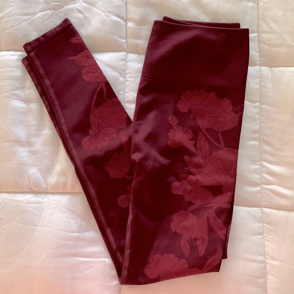 Maroon Floral Athletic Leggings